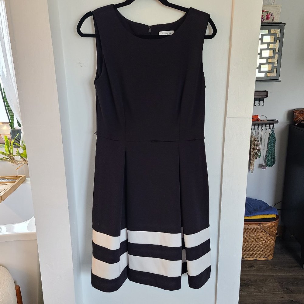 Calvin Klein Black Sleeveless Dress with White